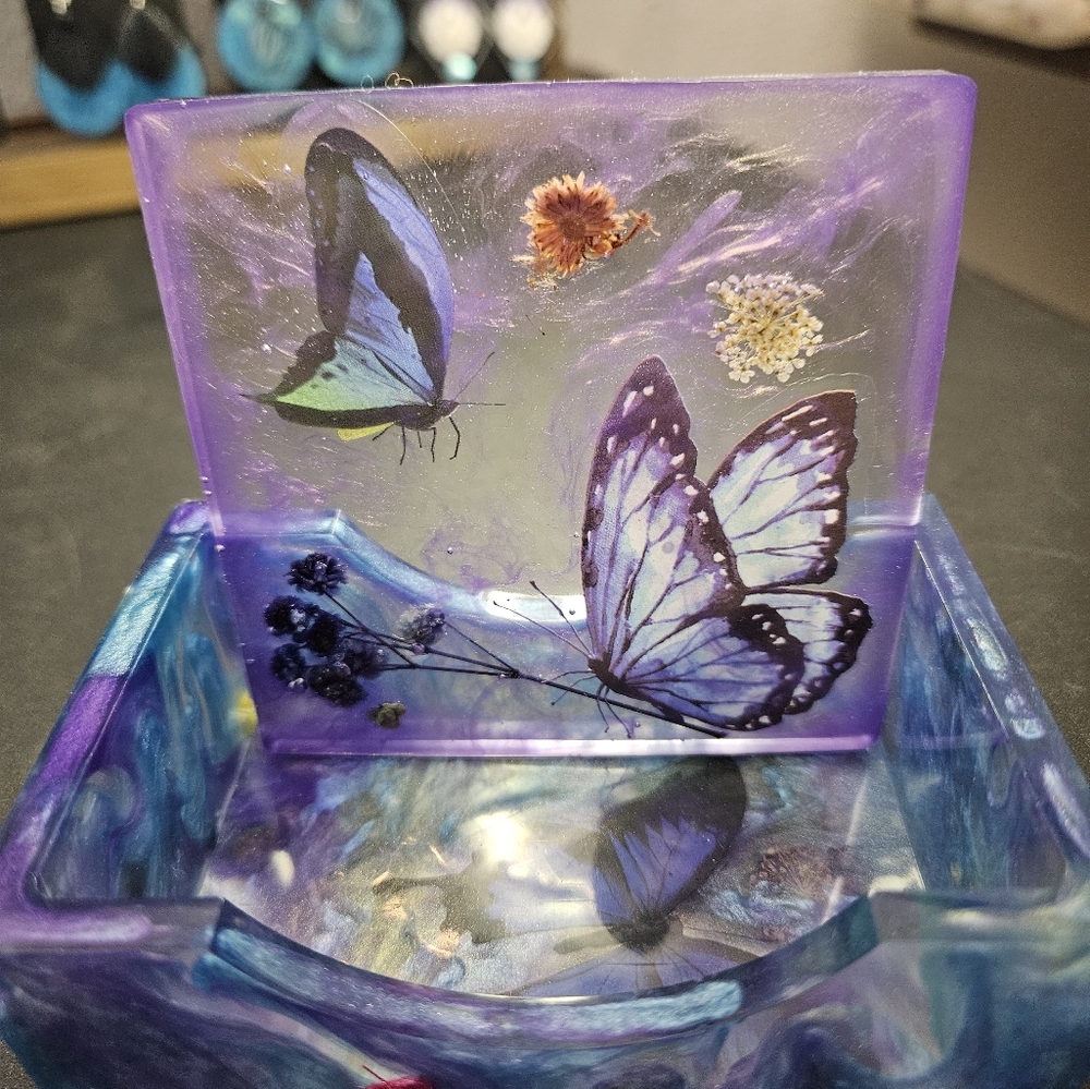 Handmade Custom Butterfly Coasters - Set Of 4 W/ Coaster Holder